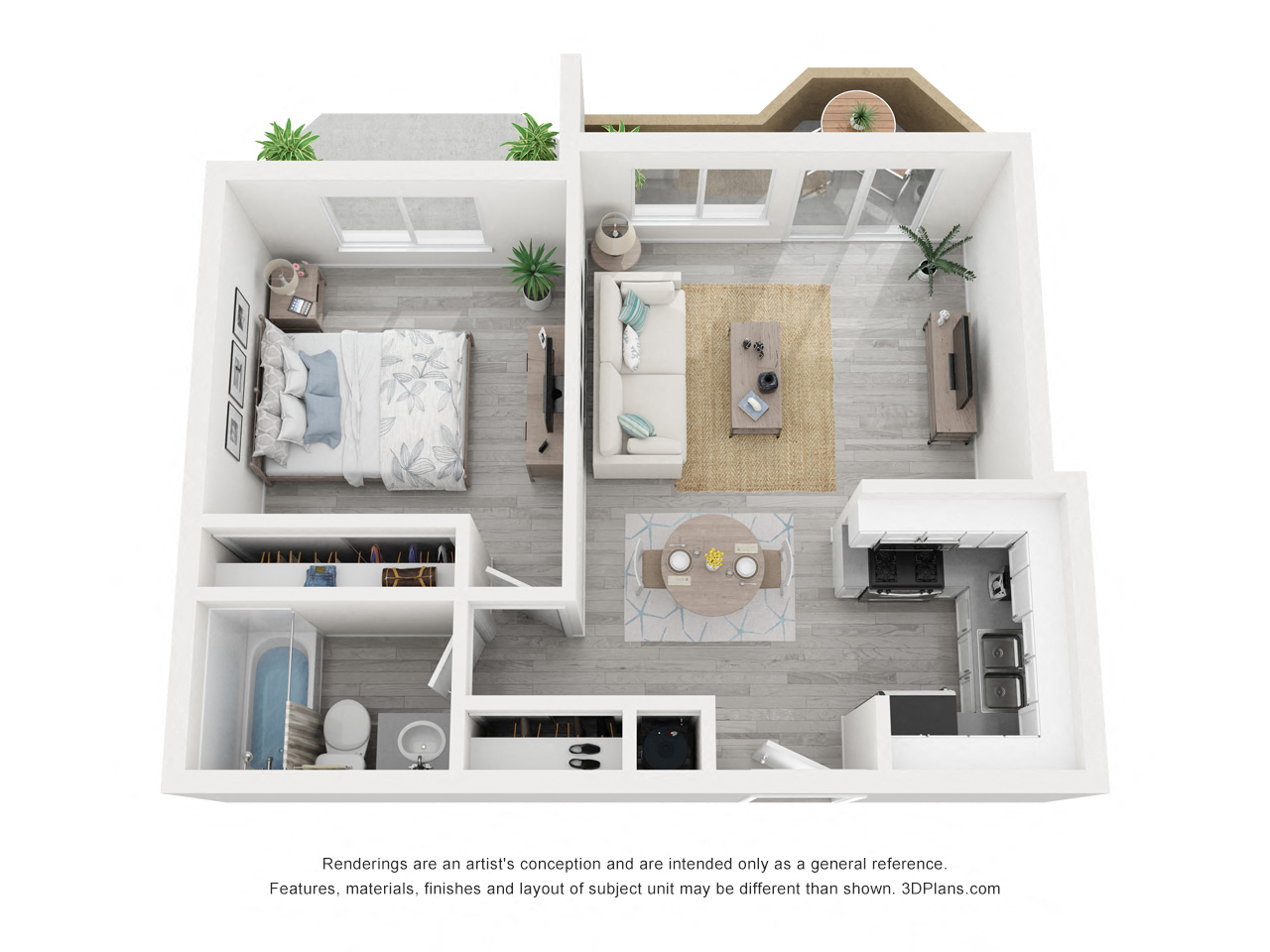 Floor plan for 1 bed, 1 bath, 660 sqft